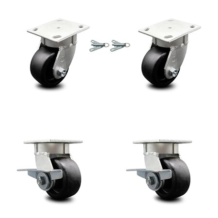 Service Caster 4 Inch Kingpinless Glass Filled Nylon Wheel Caster Swivel Locks 2 Brakes, 2PK SCC-KP30S420-GFNR-BSL-2-SLB-2